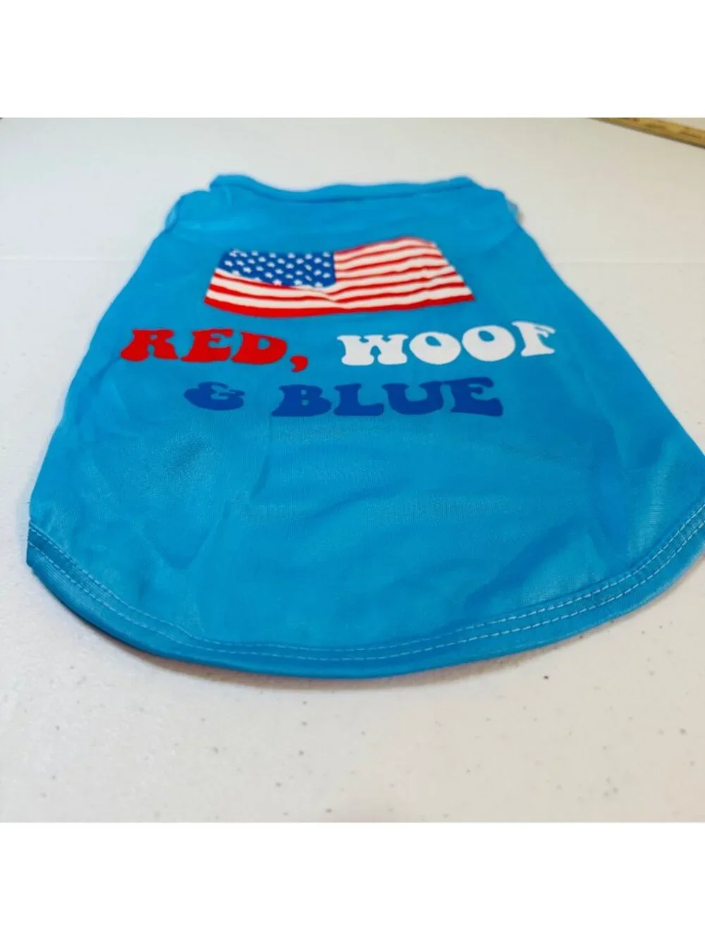 RED WOOF & BLUE American Flag small dog shirt Fourth of July Patriotic pet shirt